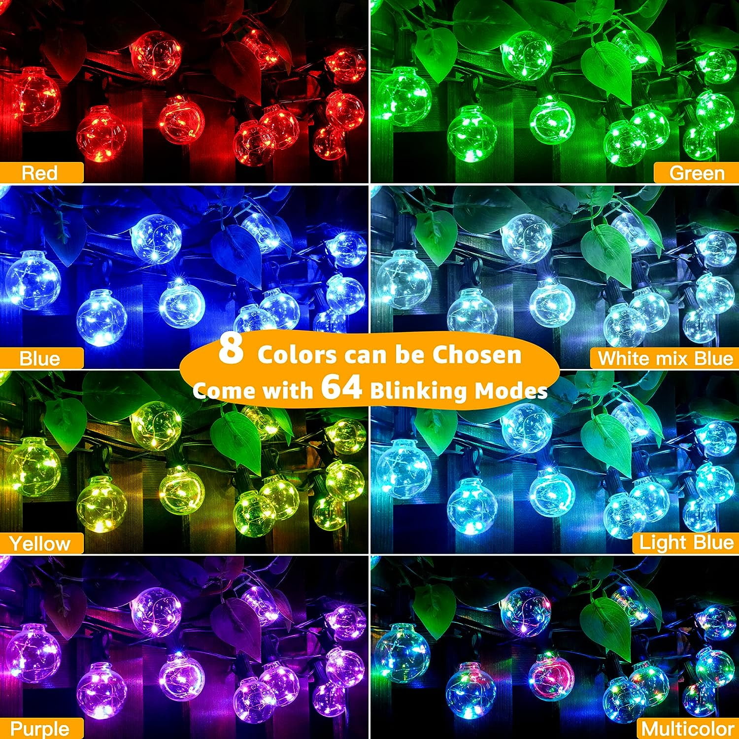 30FT Outdoor String Light with 30 Sockets RGB Color Changing Globe LED Bulbs Shatterproof for Patio Garden Yard