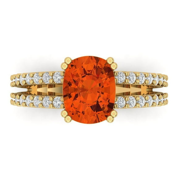 Solitaire with Accents Engagement Ring for Women - 3.48ct Simulated Red Diamond in 14K Yellow Gold Promise Ring