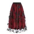 thumbnail image 2 of Skirts for Women Printing Mesh Women's Summer Retro Temperament Mesh Embroidery A-line Skirt Half Skirt Skirt Fitting Plus Size Daily Casual Retro Vintage A-Line Swing Hem Ruched Skirt, 2 of 3