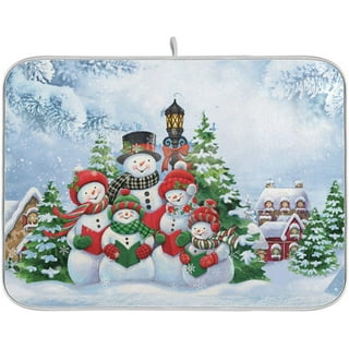 Merry Christmas Cute Gnome Snowman Dish Drying Mat 18x24 Inch Winter  Snowflake Christmas Tree Dish Drainer