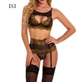 thumbnail image 1 of Conjunto de lencería sexy de encaje para mujer, ropa interior de malla hueca, sujetador, ropa de dormir, dorado, S Scienceny XX000092-01, 1 of 7