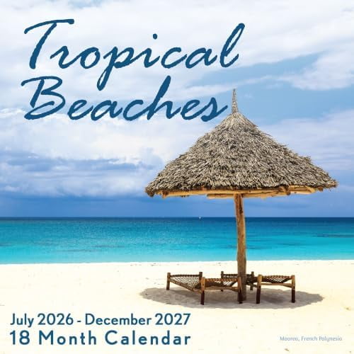 EcoEarth 18-Month Vertical Wall Calendar, Tropical Beaches, 11"x22", 2026 - 2027 Calendar