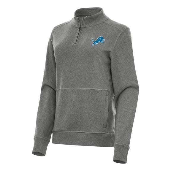 Women's Antigua Heather Black Detroit Lions Crush Quarter-Zip Jacket