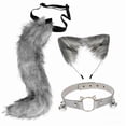 thumbnail image 4 of Conjunto de orejas y cola de gato y zorro, disfraz de cosplay para actuación en el escenario de Navidad. Gris, 4 of 9