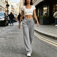 thumbnail image 5 of ZHYou No Boundarie Womens Casual Pants High Waist Drawstring Baggy Fit Wide Leg Flowy Comfy Sweatpants,Gray,Size XL, 5 of 9