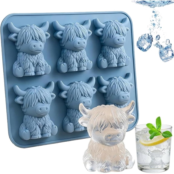 BPA-Free Highland Cow Ice Cube Tray - 3D Animal Shaped Mold for Whiskey, Bourbon & Homemade Drinks