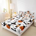 thumbnail image 4 of Manfei Spooky Halloween Bat Bed Sheets for Kids Teens, Gothic Witch Hat Pumpkin Print Full Size Sheets, 4pcs, 1 Flat Sheet, 1 Fitted Sheet and 2 Pillowcases, 4 of 6
