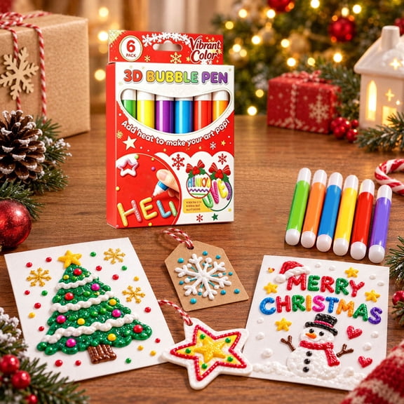 Oceanwell 3D Magic Bubble pen, DIY Bubble Popcorn Drawing Pen with 6 Colors, Puffy 3D Art Popcorn Pens for Drawing Coloring Crafts Art Projects and Classroom,1