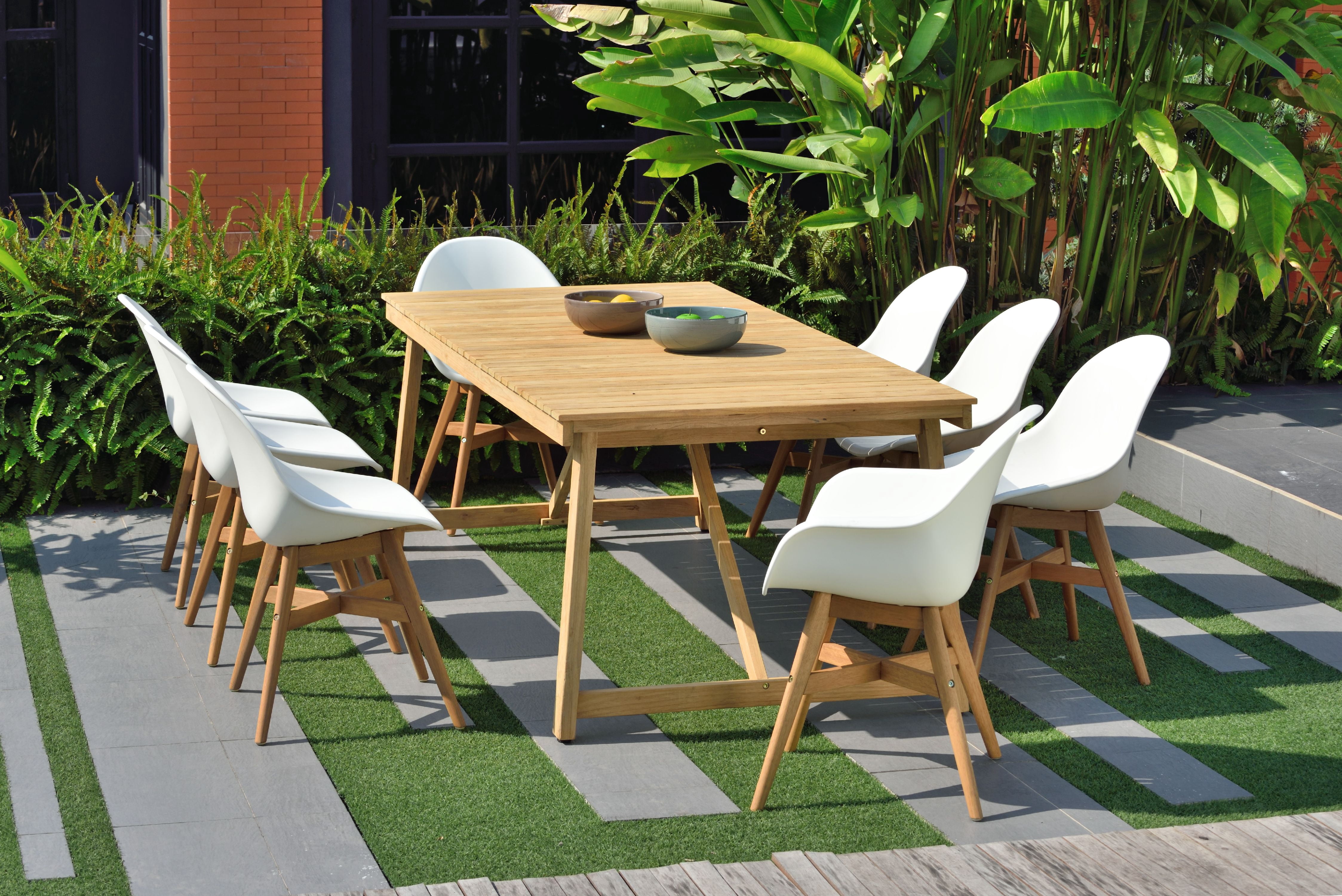 Amazonia Casual 9-Pieces Reclaimed Teak Patio Dining Set with Chairs and Table, Brown/Beige