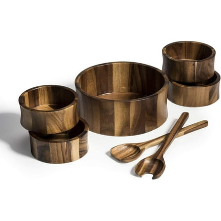 7 Piece - Extra Large Salad Bowl with Servers and 4 Individuals