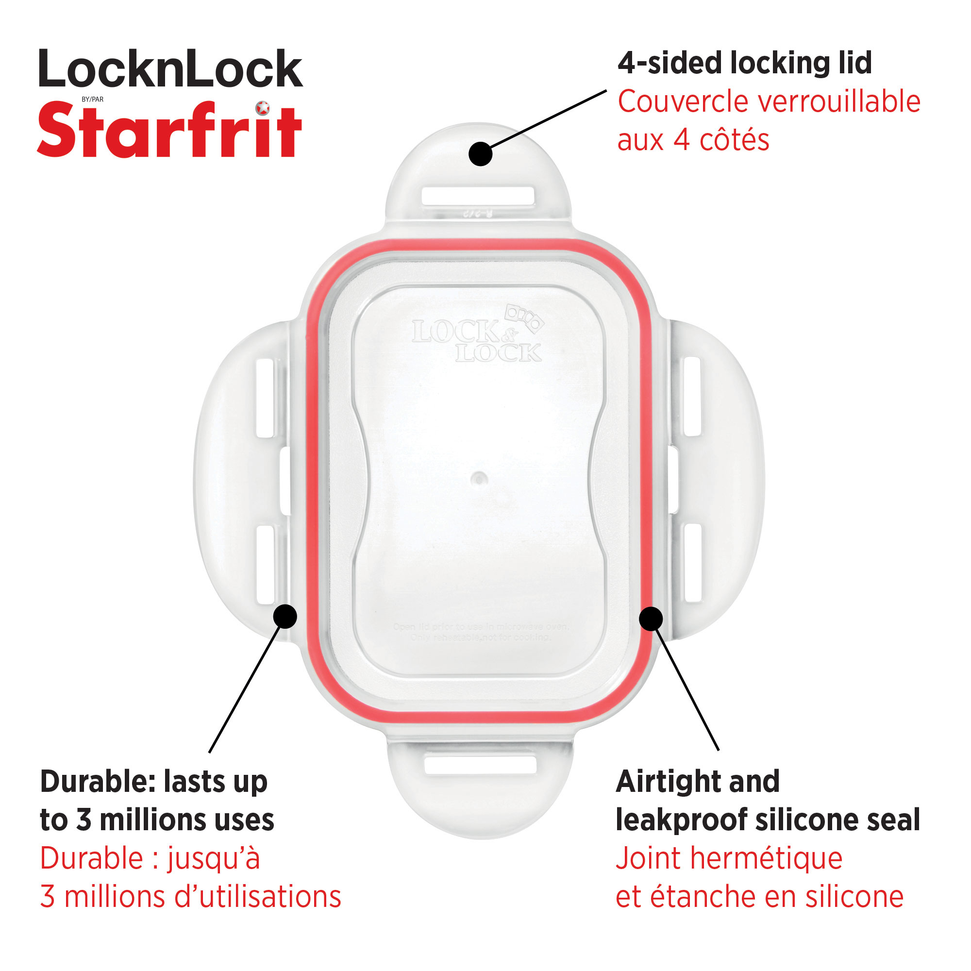 Starfrit LocknLock Plastic Pantry Container - 43oz / 1.3L - Flip top lid - Airtight - 4-Sided locking system - BPA free