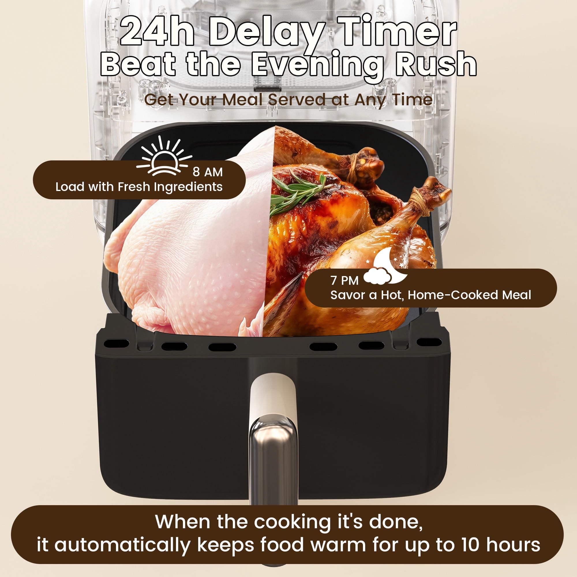 Fullwill Air Fryer with Visible Window, 7.5QT,12-in-1 Multi-Function Air Fry,Roast,Bake, Dehydrate, Fries,Nonstick and Dishwasher-Safe Basket,Family&friends Party,1700W,Creamy White