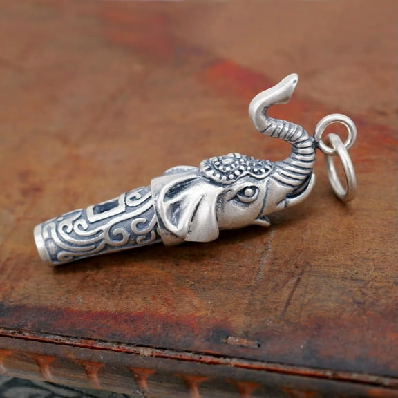 QQTDFG Mens Women Sterling Silver Whistle Pendant Elephant Lord Ganesha A5182-default