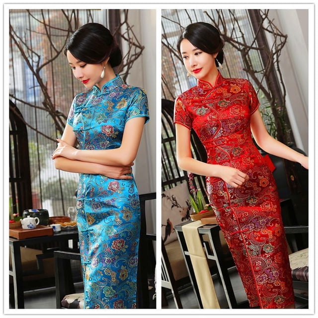 Vestido cheongsam con diez hebillas, cheongsam, ropa de verano, etiqueta larga, corte ajustado