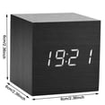 thumbnail image 1 of Reloj despertador digital electrónico de madera de 6 x 6 x 6 cm con pantalla LED y control por voz, color negro, 1 of 1