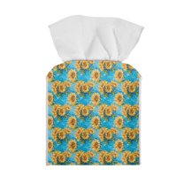 ZUXONGSY Sunflower Square Tissue Box Covers Modern PU Leather Tissue Box Holder Customized Printed Tissue Cover Easy to Carry Leather Tissue Box Cover for Business Trip