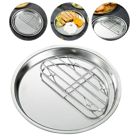 HOOWIFFY Stainless Steel Tray Oil Drain Plate Silver 1Pack 6.29X6.29X1.18in