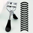 thumbnail image 3 of 1 Pce Recourbe-Cils Portable et 15 Coussinets en Silicone, Poignée Courbée en Acier Inoxydable, Recourbe-Cils, Courbure et Forme, Sans Danger pour les Cils, Lissage des Cils, Grands Yeux, Convient aux Cils des Femmes, 3 of 5