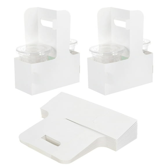Uxcell Drink Carrier with Handle, 25 Pcs Kraft Paperboard 2 Cup Holder for Hot or Cold Drinks White