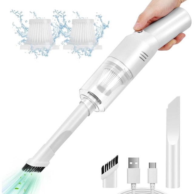 Aspiradora de mano inalámbrica mini para automóvil (400 g), portátil, recargable, mini pero potente aspiradora de mano recargable inalámbrica para automóvil/escritorio V06/blanco