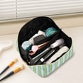 thumbnail image 2 of FORMRS Makeup Bag Travel Cosmetic Organizer for Women Fold Flat Zipper Pouch with Handle, Green Stripe Pattern, 2 of 8