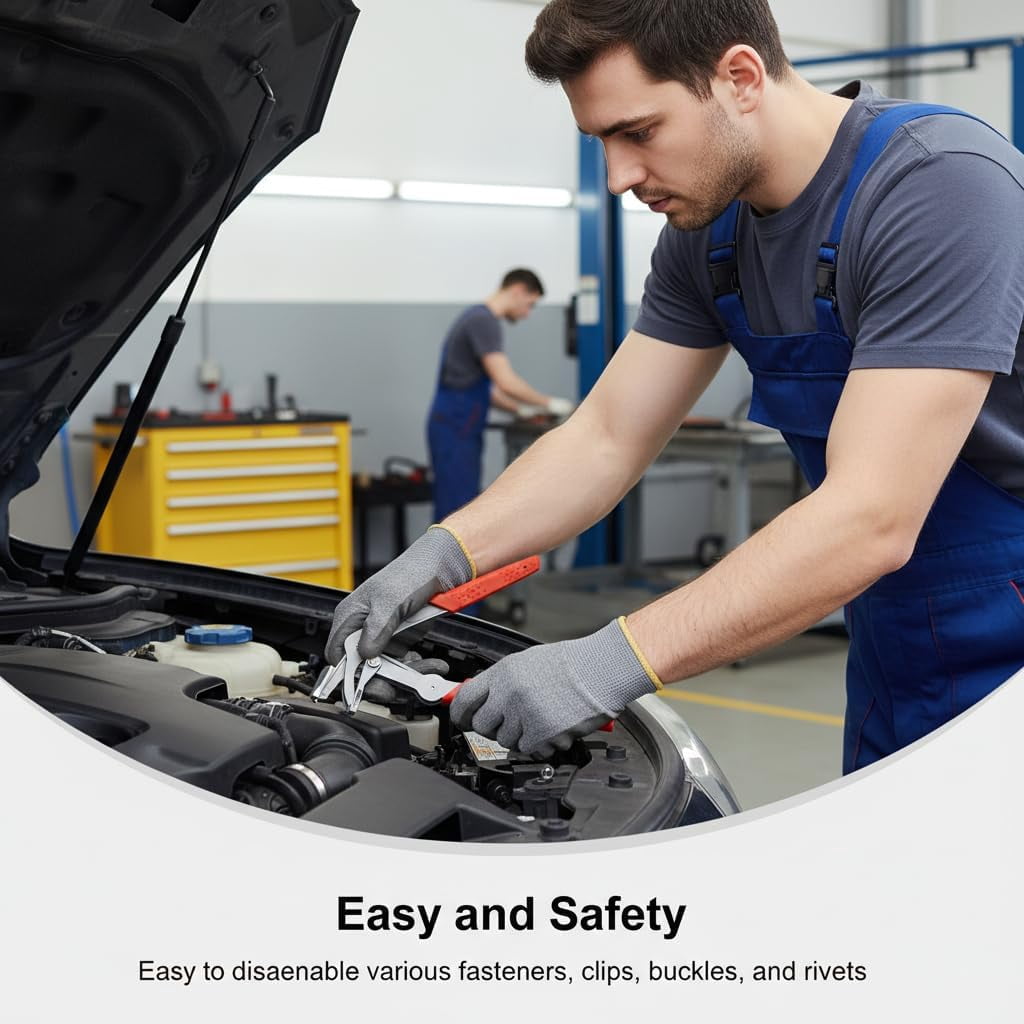 Car Clip Pliers & Trim Removal Tool, Spring-Loaded Fastener Rivet Remover for Auto Door Panels, Interior & Exterior Trim, Mechanic, Damage-Free Disassembly