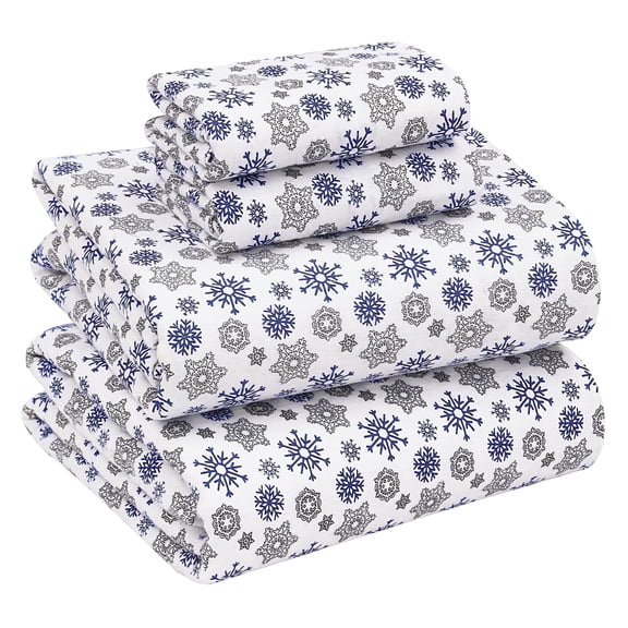 Ruvanti 100% Cotton 4 Pcs Flannel Sheets King, Deep Pocket, Warm, Super Soft, Breathable, Moisture Wicking King Sheet Set, Bed Sheets Include Flat, Fitted Sheet, 2 Pillowcase - Snow Flake