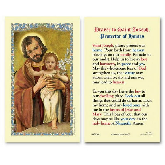 Saint Joseph and Child, Protector of Homes Holy Card