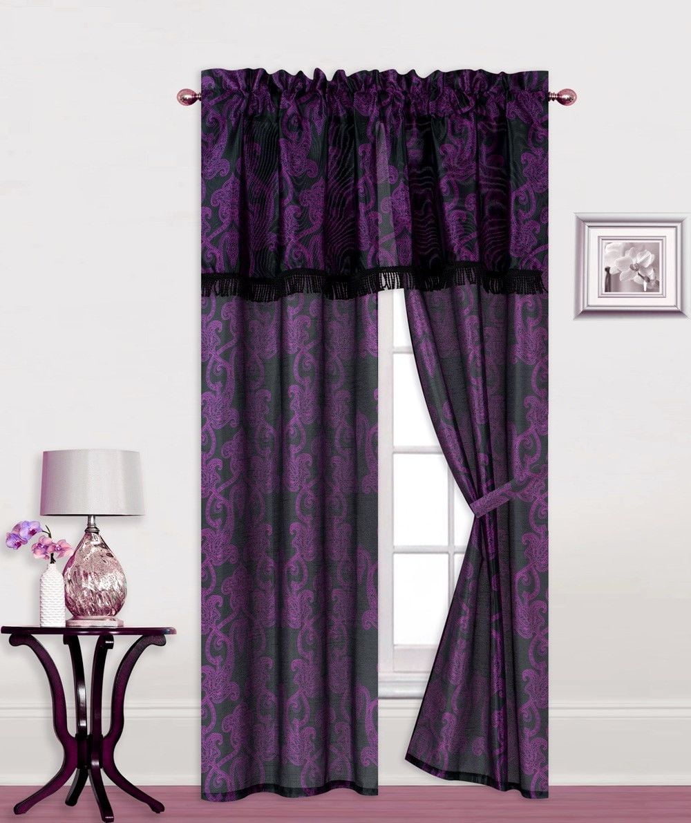 5PC SET SOLID ROD POCKET WINDOW CURTAIN WITH VALANCE AND TIE BACK R1