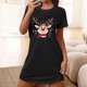 thumbnail image 4 of Camisón corto de talla grande para mujer, camisón de manga corta con estampado de pecho a la moda, camisón para mujer, 4 of 5