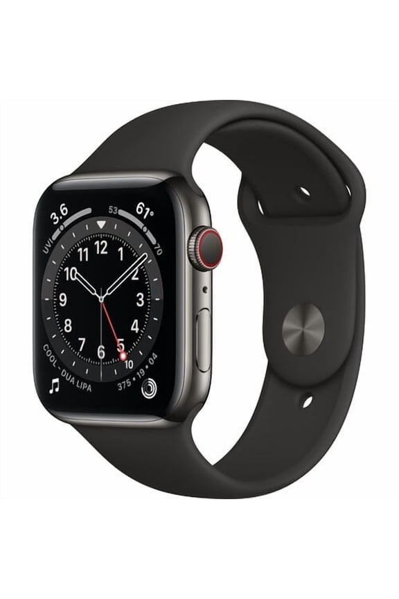 Restored Apple Watch Gen 6 Series 6 Cell 44mm Graphite Stainless Steel - Black Sport Band M07Q3LL/A (Refurbished)