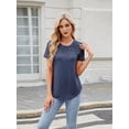 thumbnail image 3 of Womens Summer Spring Trendy Vacation Outfits Short Sleeve Business Tshirts Fashion Casual Blouses Royal Blue S, 3 of 8