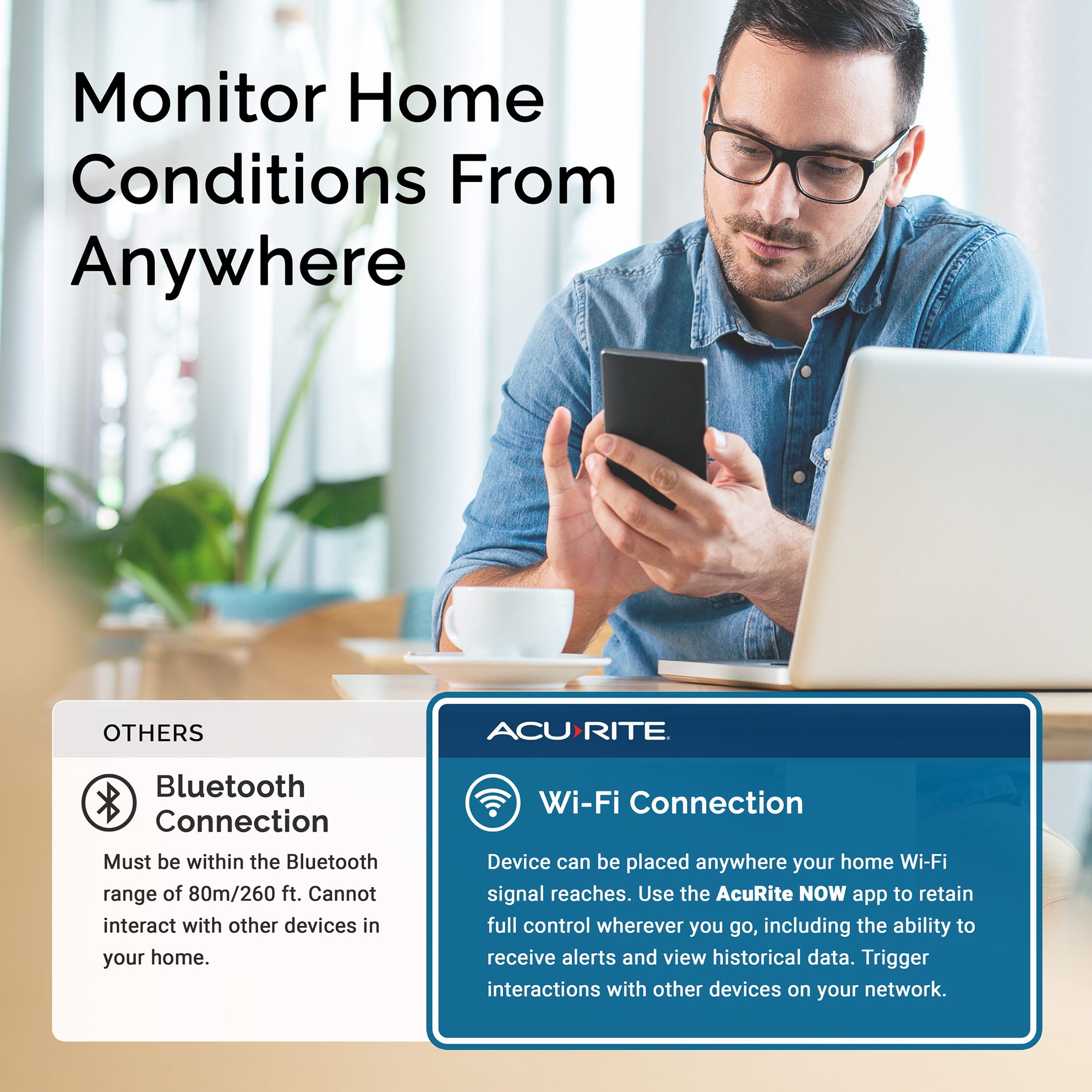 AcuRite 17017W Smart WiFi Indoor Thermometer & Hygrometer – Temperature and Humidity Monitor with App, Digital Display, Comfort Meter, Remote Alerts