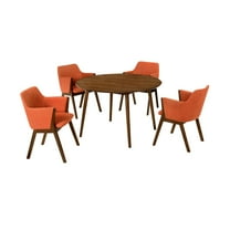 Armen Living Arcadia and Renzo 48" Round Orange and Walnut Wood 5 Piece Dining Set