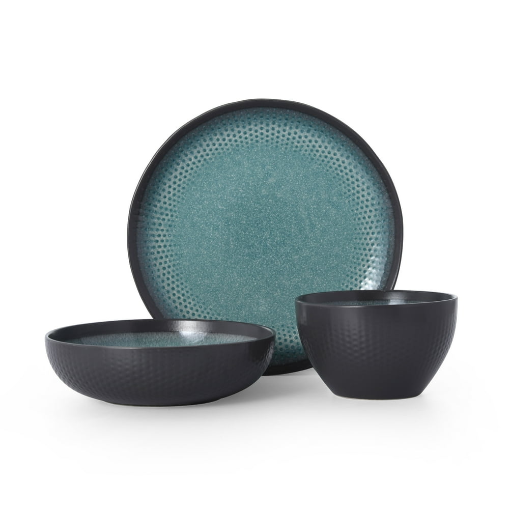 Pfaltzgraff Maddox Teal Stoneware 12piece Dinnerware Set