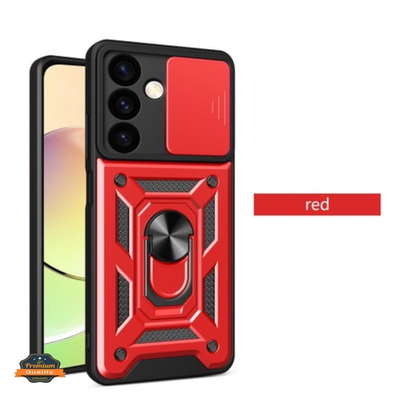 Xpression Phone Case For Motorola Moto G Power 5G 2026 Hybrid Shockproof, Built-in Sliding Camera Lens Protection with Magnetic Finger Ring Stand Holder Cover, Red