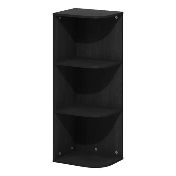 Pemberly Row Contemporary 3-Tier Corner Open Shelf Bookcase in Blackwood
