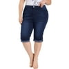 Agnes Orinda Juniors Plus Size Rolled Hem Mid-Rise Knee Length Skinny Denim Jeans