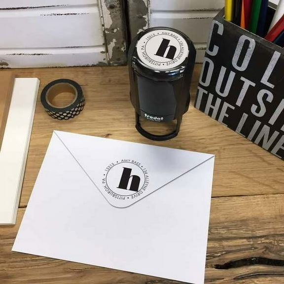 Personalized Round Self-Inking Rubber Stamp - The Hamilton
