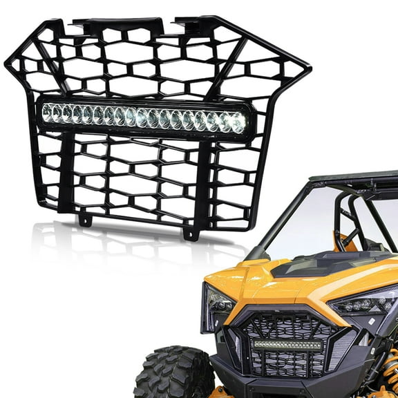 PIT66 Front Bumper Mesh Grille Grill w/LED Light Bar Fit for Polaris RZR PRO XP 2020-2023