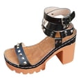 thumbnail image 5 of Rokment Womens Punk Studded Platform Chunky Block Heeled Dressy Sandals 2026 Trendy Casual Leather Ankle Strap Comfortable Arch Support Strappy Dress Summer Shoes Black Size 6.5, 5 of 6