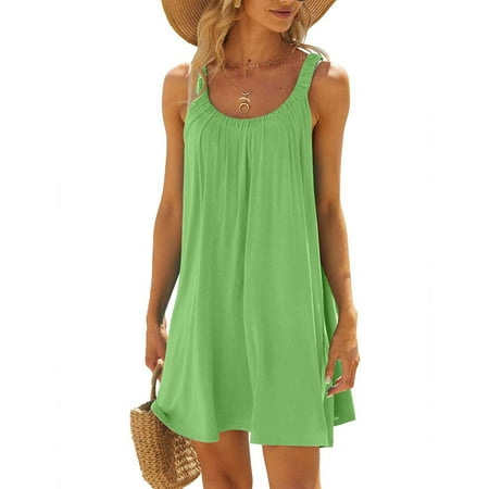 Clearance & Promo Women s Beach Dress Bikini Cover Up Casual Vacation Short Summer Dresses for Comfortable Beachwear or Poolside Outfits Gifts for Her|95%Polyester 5%Spandex Green Sopatenor