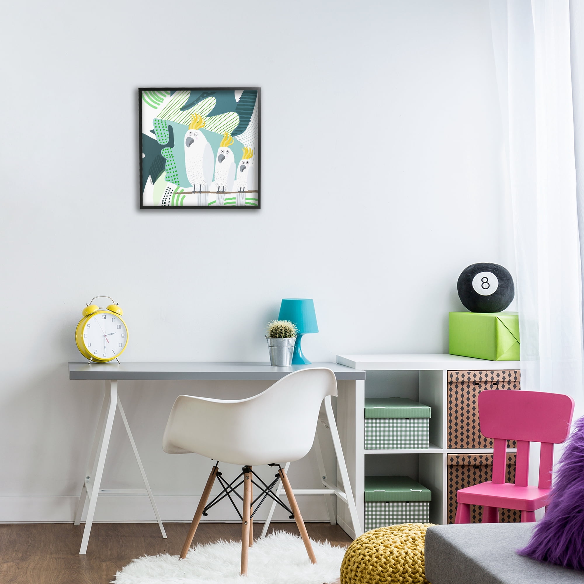 Stupell Industries Whimsical Patterned Cockatoo Animals Painting Black Framed Art Print Wall Art, 17 x 17