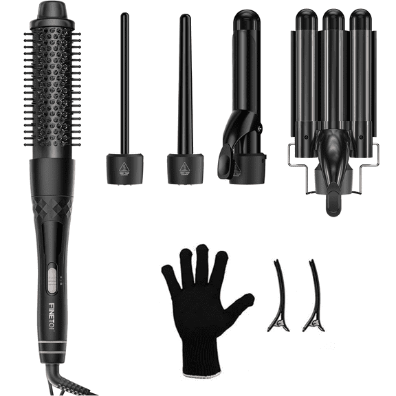FINETOL 5-in-1 Curling Iron Set with Adjustable Temp, Hair Curler & Curling Wand Set, Hair Crimper & Waver, Waver Hair Tool Gift for Women