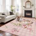 thumbnail image 2 of Area Rug for Living Room, Spring Easter Bunny Non-Slip Indoor Ex Large Carpet for Bedroom/Dining Room, Pink Buffalo Plaid Farmhouse Tulips Washable Low-Profile Rectangle Floor Runner Rugs - 8 x 10 Ft, 2 of 8
