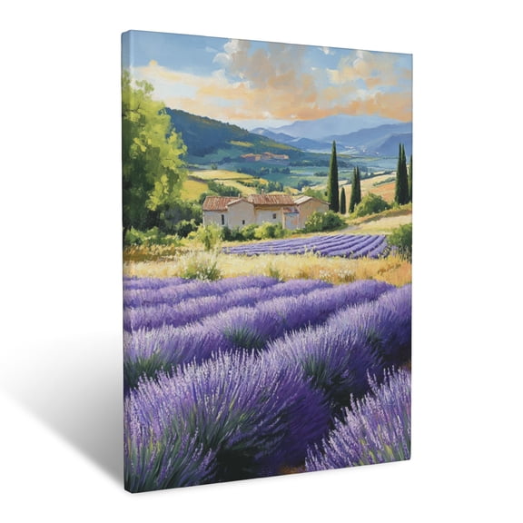 CozyNet Peaceful Countryside Vista Filled With Fragrant Fields Of Lavender Wall Art Prints With Frame Canvas Perfect for Living Room & Bedroom, Ready to Hang, Wall Decor 12"x16"in