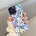 thumbnail image 2 of Compatible with iPhone 14 Pro Max Bling Case Luxury Glitter Rhinestone Diamond Crystal Sparkle Rose Flower Pearl Floral Soft Bumper Protective Case Cover for Women Girls Blue, 2 of 12