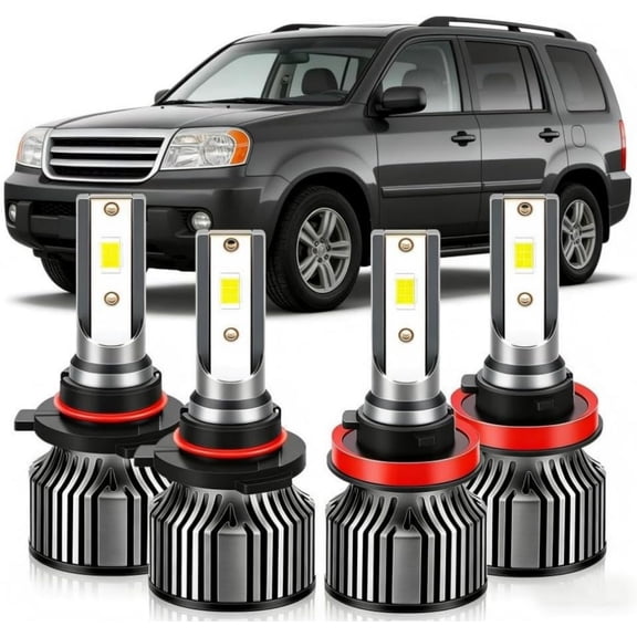 Compatible for Honda Pilot 2006-2018 Light Bulbs, High/Low Beam Lights with Cooling Fans, LED Headlight Bulbs, Plug and Play, 4-Pack