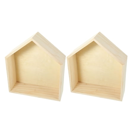 GOOHOCHY 2pcs Solid Wood House Shaped Wall Shelf Wooden Wall Mounted Shelf Children's Room Wall Shelf Rustic Wall Shelves Unfinished House Shaped Shelf