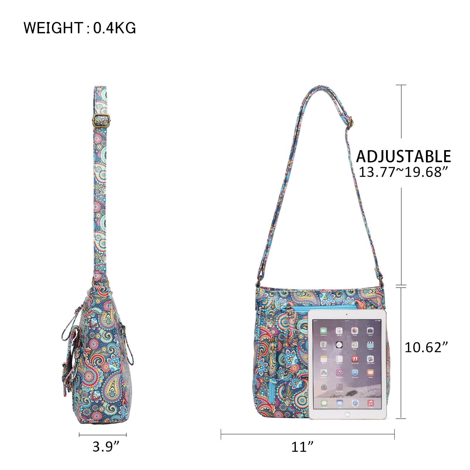 KL928 Crossbody Bag for Women Multi-pocket Shoulder Messenger Bag Floral Printed Purse Handbag Travel Bag